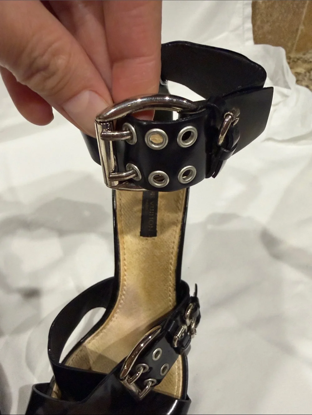 Louis Vuitton Black Leather Buckle Stiletto Sandals